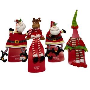 Pier 1 Imports Christmas Bottle Decor Santa Reindeer Elf Wine Cover Set of 4